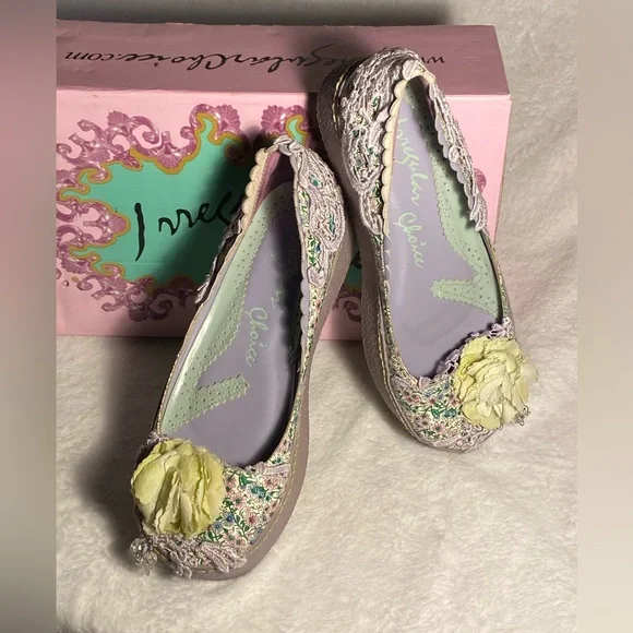 NWOT Irregular Choice platform ballet flats,lilac/mint floral,lace,flower, 7.5 - Picture 1 of 16